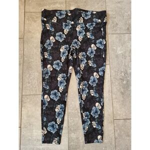 Torrid Black Blue Skull Floral Pull On Pixie Pant Legging Sz 2/2X